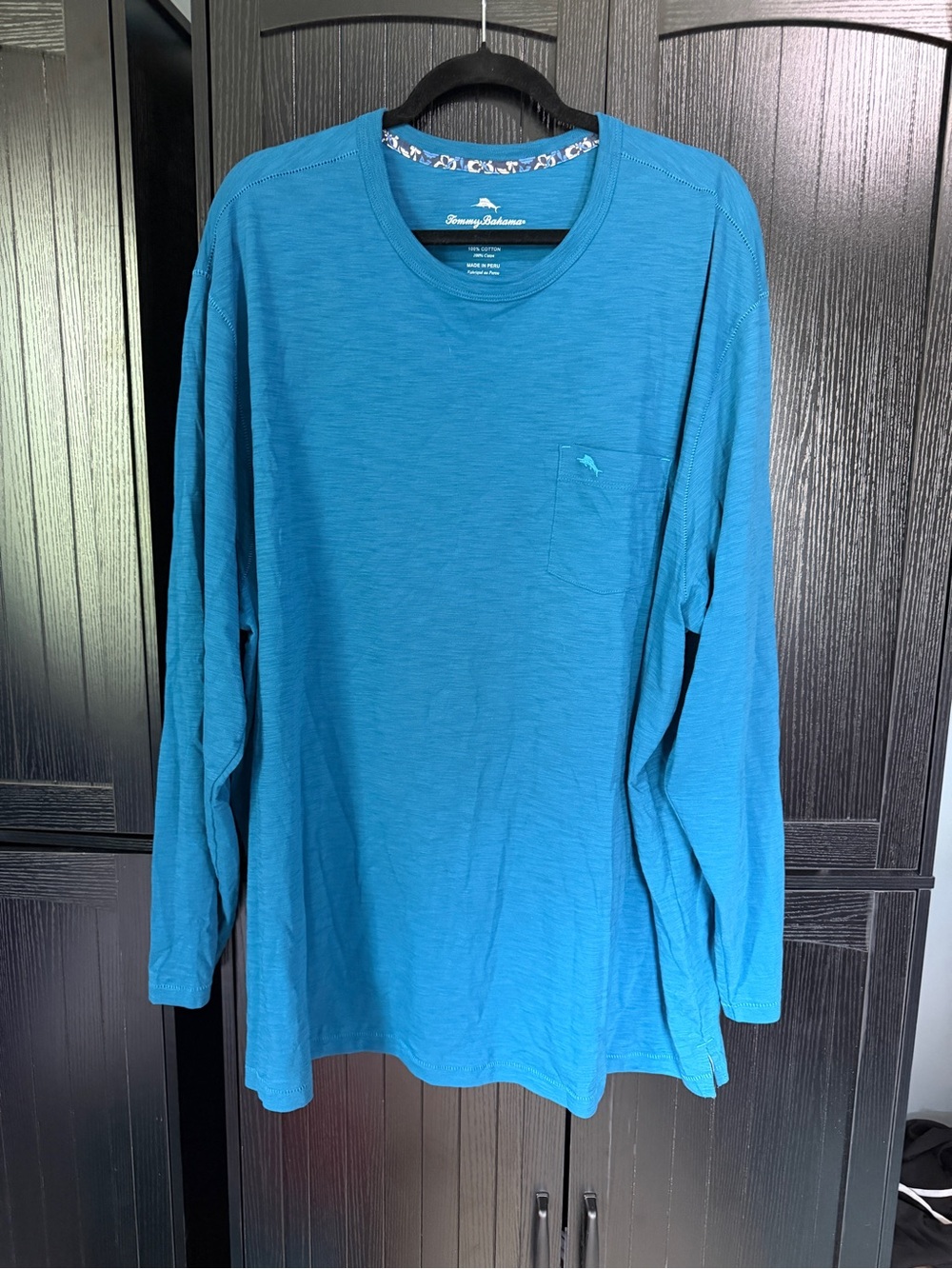 Tommy Bahama Long-Sleeve Pocket Tee — Vibrant Teal size 2XL